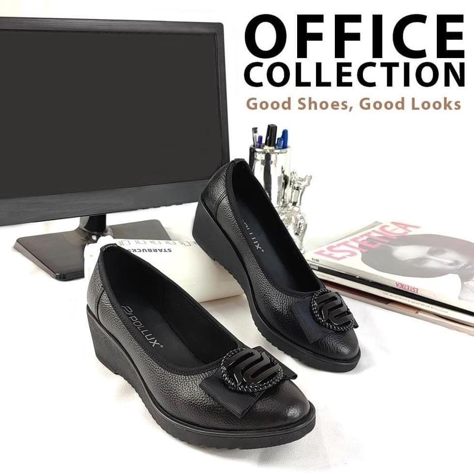 Gambar ke-1 produk Pollux Monday WPOBW 01 - Sepatu Wedges | Sepatu Kerja Wanita | Pantofel Wanita Hitam