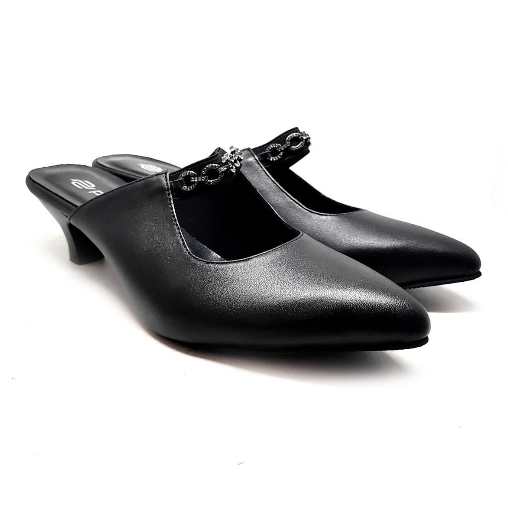 Gambar produk Pollux WPOAQ 100 Selop Heels | Mules Heels | Selop Wanita Bahan Kulit Heels 3Cm