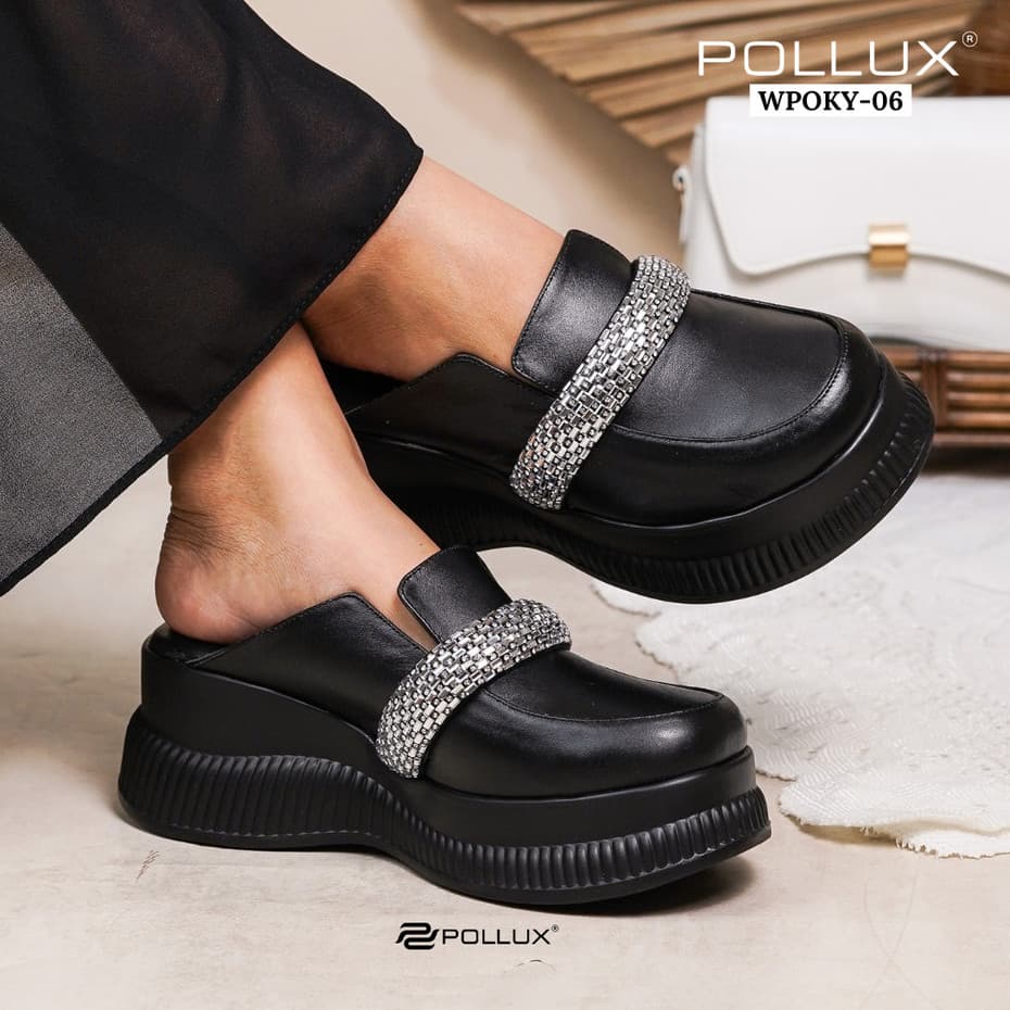 Gambar ke-7 produk Pollux Bold WPOKY 06 - Sandal Wedges Wanita 6cm Bahan Kulit Asli Slip On Anti Slip