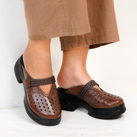 Thumbnail gambar ke-2 produk Pollux Daily WPOCS 03 | Sandal Mules Slip-On Wedges Wanita Berbahan Kulit