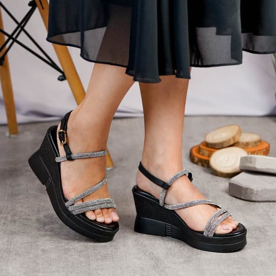 Gambar ke-8 produk Pollux Classic WPOKS 17 - Sandal Wedges Wanita Bahan Kulit Asli Tinggi Hak 8Cm