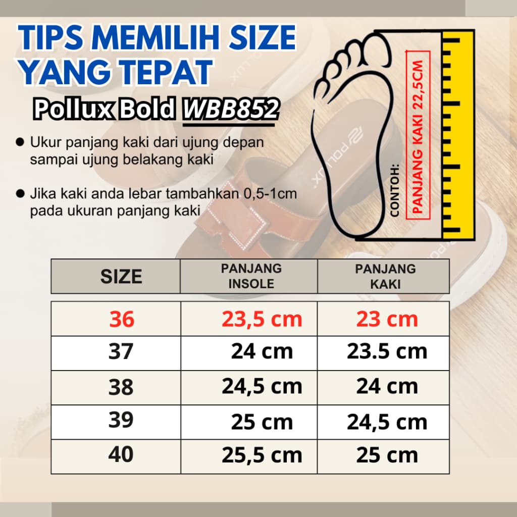 Thumbnail gambar ke-3 produk Pollux Bold WBB 852 Sepatu Sandal Wanita Bahan Kulit Asli | Sandal Wedges | Sandal Traveling