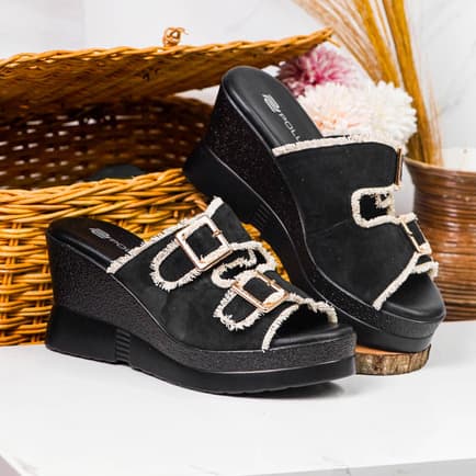 Thumbnail gambar ke-3 produk Pollux Classic WPOKS 14 - Sandal Wedges Wanita Kekinian Dari Bahan Kulit Asli | Tinggi Wedges 8Cm