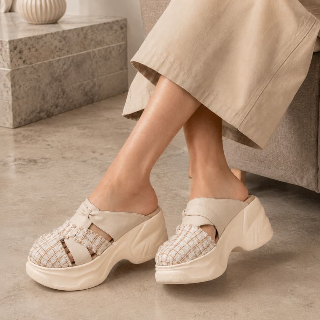 Gambar ke-1 produk Pollux Bold WPODX 12 - Sandal Wedges Wanita Stylish Bahan Kulit Asli Tinggi 8cm Hitam Size 36 - 41
