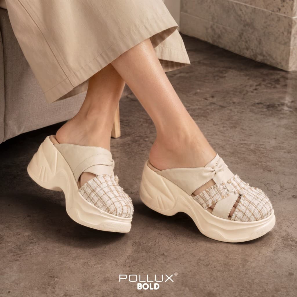 Gambar ke-9 produk Pollux Bold WPODX 12 - Sandal Wedges model Selop Wanita Kekinian Tinggi 8cm