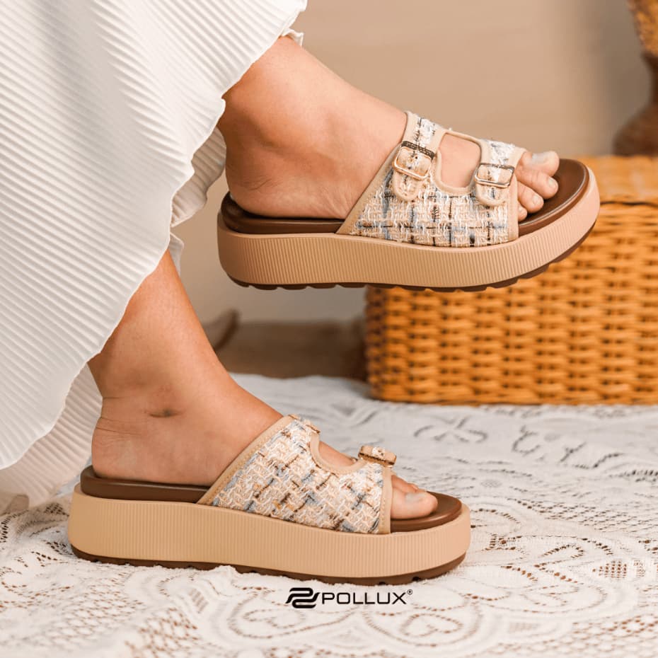 Gambar ke-9 produk Pollux E-Wear WPOIT 02 - Sandal Platform Wanita Bahan Kulit Asli | Sendal Flat Kekinian Stylish | Sandal Wedges Wanita