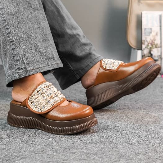 Gambar ke-10 produk Pollux Bold WPOKY 17 - Sandal Wedges Wanita Slip On Bahan Kulit Asli Anti Slip
