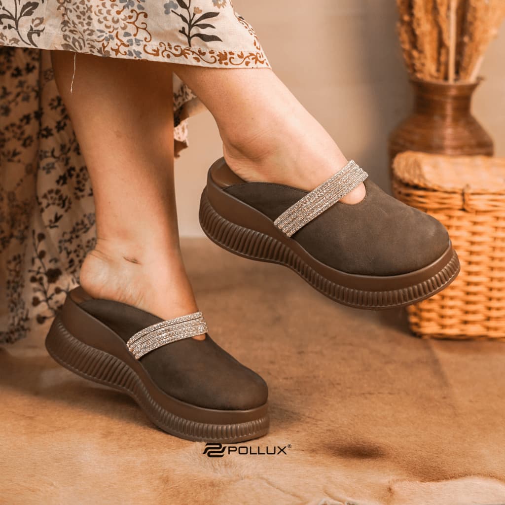 Gambar ke-6 produk Pollux Bold WPOKY 40  - Sandal Wedges Wanita Model Selop bahan Kulit Asli