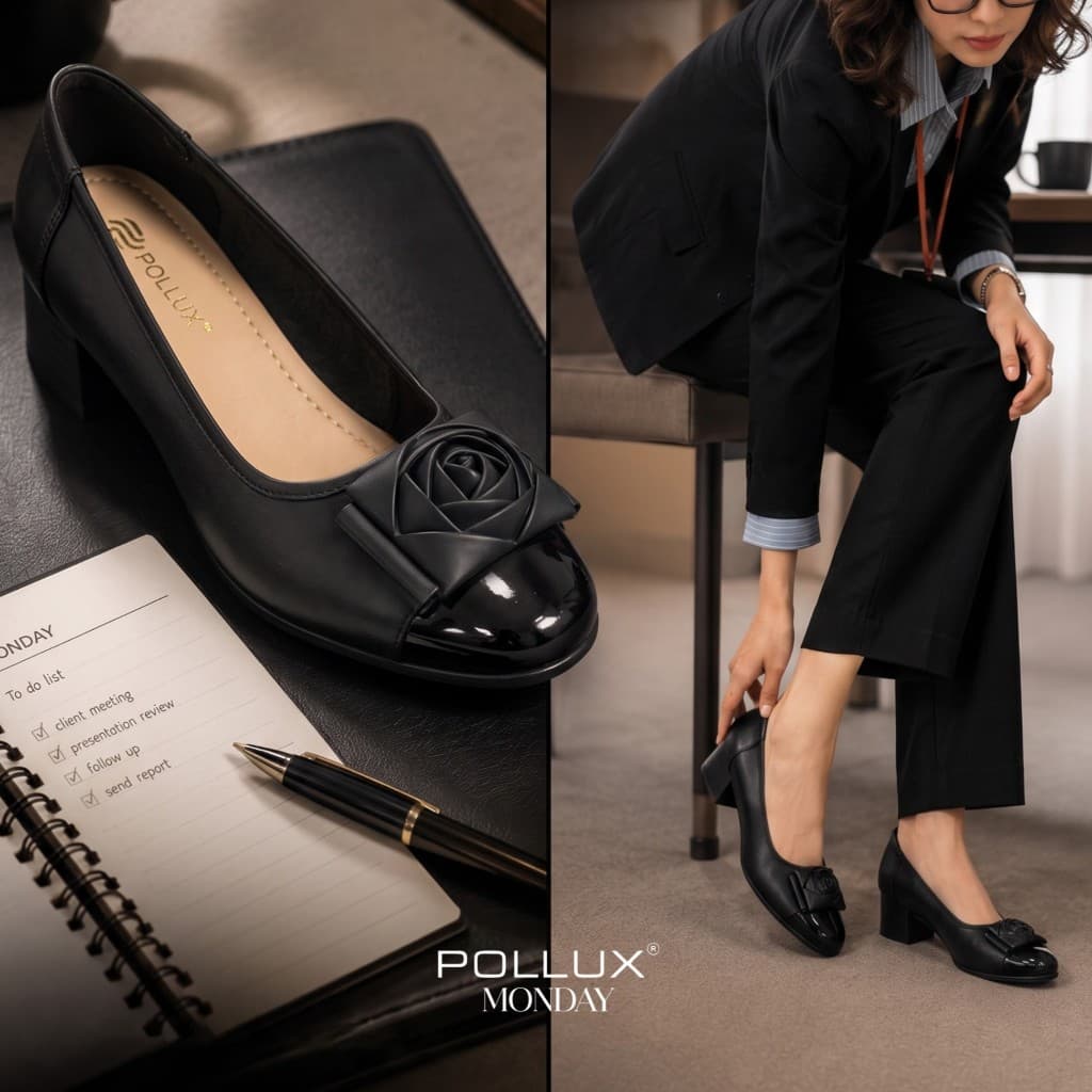 Gambar ke-1 produk Pollux Monday WDQ 1688 - Sepatu Kerja Wanita Bahan Kulit Asli | Sepatu Wedges Wanita Tinggi 3cm