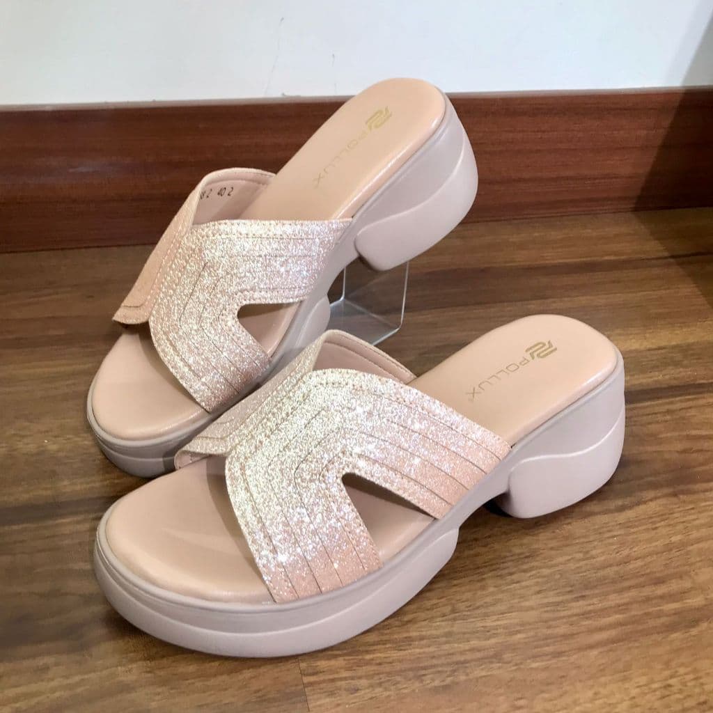 Gambar ke-7 produk Pollux Bold WPOCU 58 - Sandal Wanita Wedges Glitter Elegan Tinggi Hak 5cm