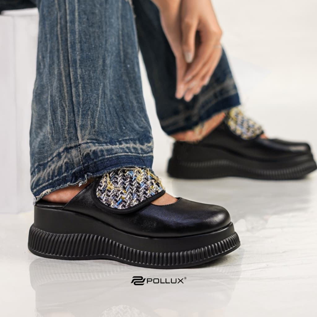 Gambar ke-10 produk Pollux Bold WPOKY 17 - Sandal Wedges Wanita Slip On Bahan Kulit Asli Anti Slip