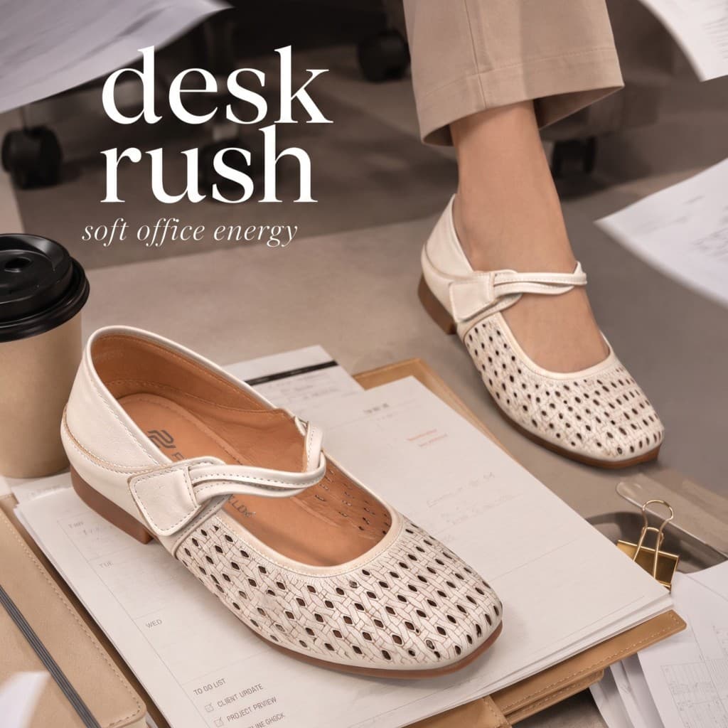 Gambar ke-1 produk Pollux Monday WDQ 8026 - Sepatu Kerja Wanita Stylish Kekinian Bahan Kulit Asli Size 36-41 Tinggi Hak 1cm