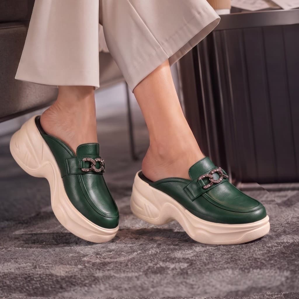 Gambar ke-9 produk Pollux Bold WPODX 05 - Sandal Wedges Selop Wanita Bahan Kulit Asli Tinggi 8cm