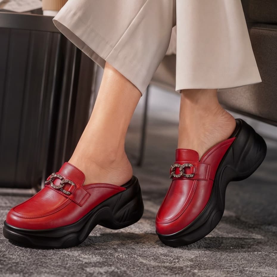 Thumbnail gambar ke-2 produk Pollux Bold WPODX 05 - Sandal Wedges Selop Wanita Bahan Kulit Asli Tinggi 8cm