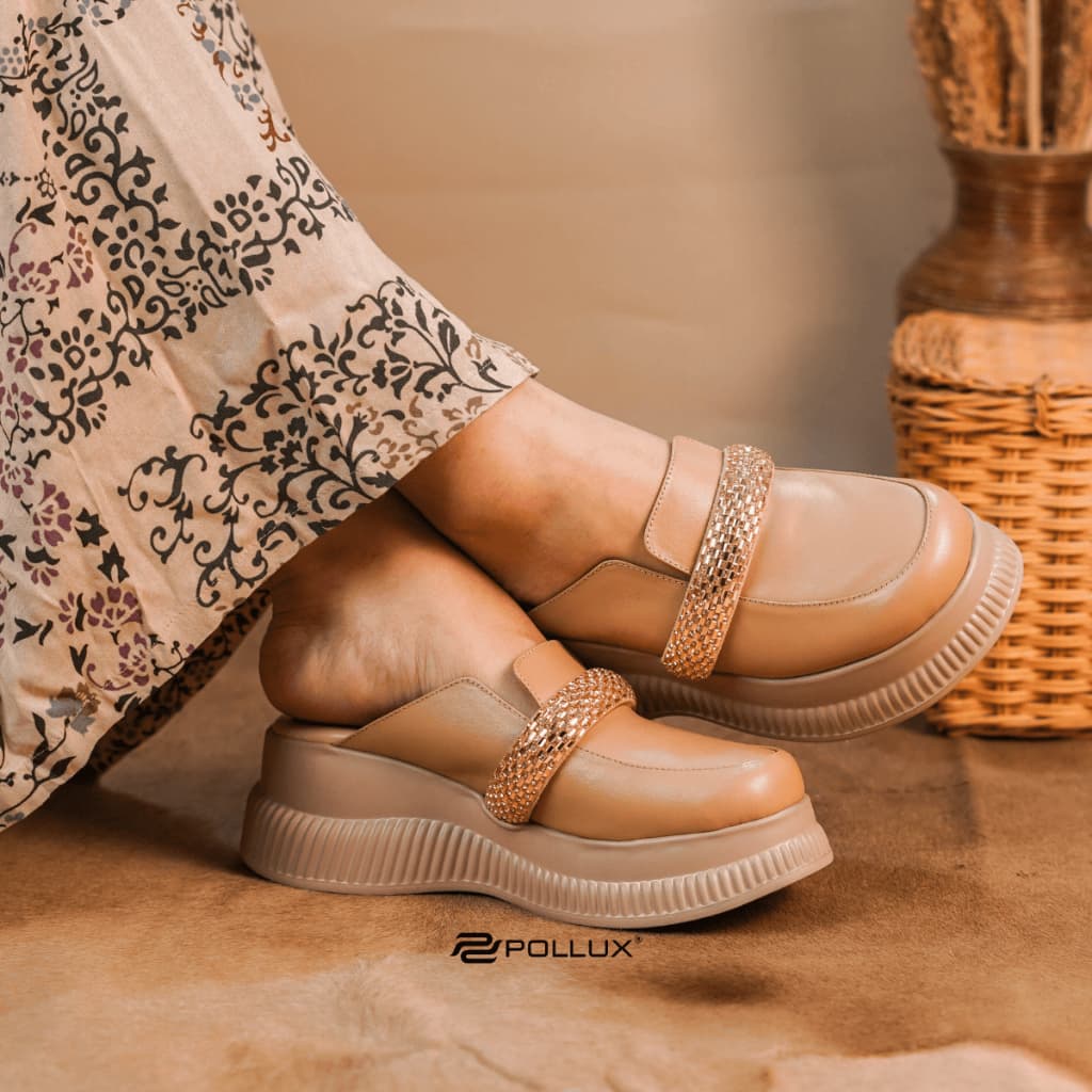 Thumbnail gambar ke-4 produk Pollux Bold WPOKY 06 - Sandal Clogs Wanita Bahan Kulit Asli | Sandal Wedges Wanita Tinggi 6cm Size 36-40