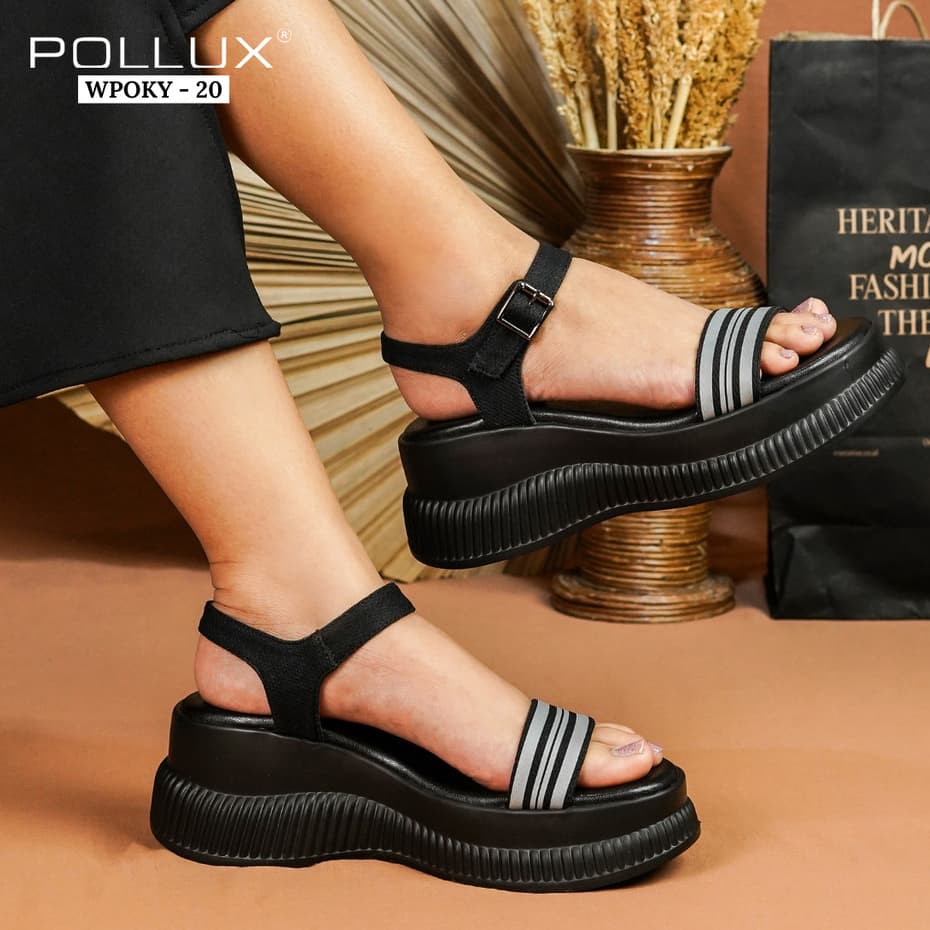 Thumbnail gambar ke-2 produk Pollux Bold WPOKY 20 - Sandal Wanita Casual Korean Style Bahan Kulit Asli Tinggi 6cm