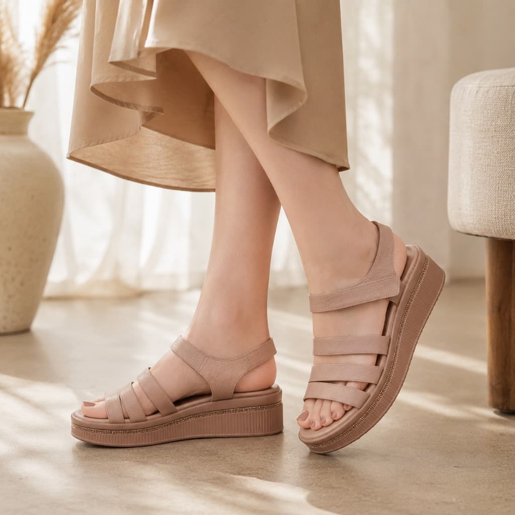 Gambar ke-8 produk Pollux Daily WPOMP 04 - Sandal Wedges Wanita Bahan Kulit Asli Tinggi Hak 5cm