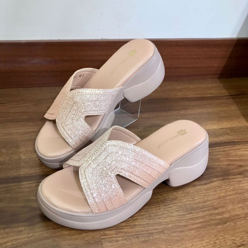 Thumbnail gambar ke-8 produk Pollux Bold WPOCU 58 - Sandal Wanita Wedges Glitter Elegan Tinggi Hak 5cm