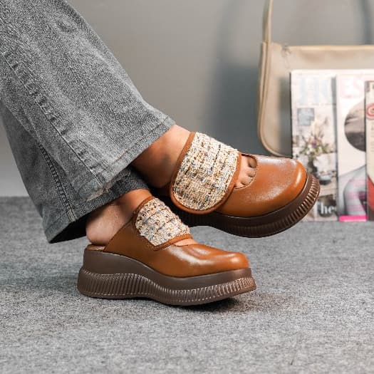 Gambar ke-10 produk Pollux Bold WPOKY 17 - Sandal Wedges Wanita Slip On Bahan Kulit Asli Anti Slip