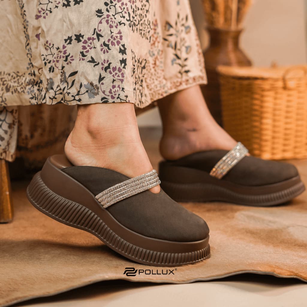 Gambar ke-6 produk Pollux Bold WPOKY 40  - Sandal Wedges Wanita Model Selop bahan Kulit Asli