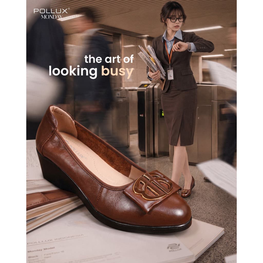 Thumbnail gambar ke-2 produk Pollux Monday WDQ 2190 - Sepatu Kerja Wanita Bahan Kulit Asli | Sepatu Wedges Wanita Tinggi 5cm