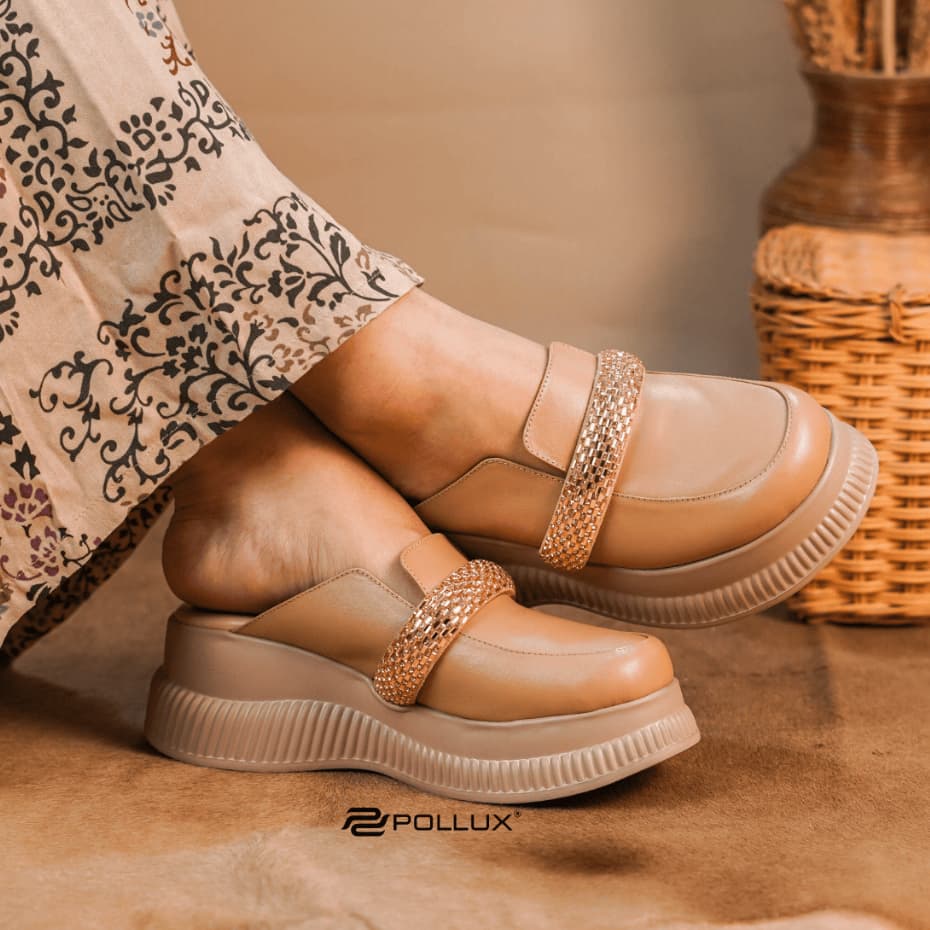 Gambar ke-7 produk Pollux Bold WPOKY 06 - Sandal Wedges Wanita 6cm Bahan Kulit Asli Slip On Anti Slip