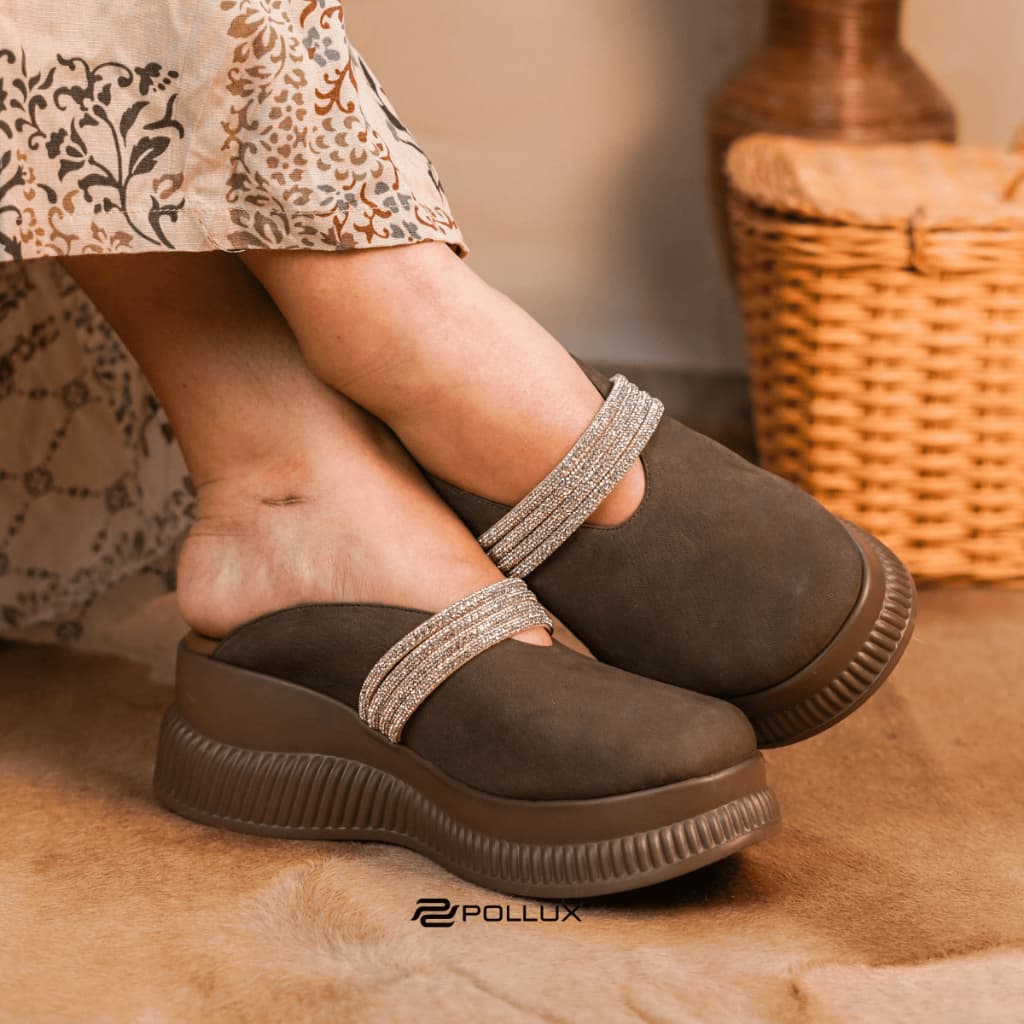Gambar ke-6 produk Pollux Bold WPOKY 40  - Sandal Wedges Wanita Model Selop bahan Kulit Asli