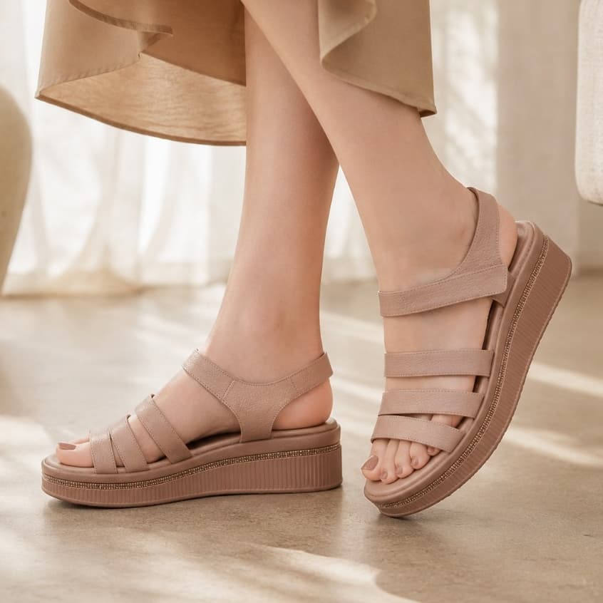 Gambar ke-8 produk Pollux Daily WPOMP 04 - Sandal Wedges Wanita Bahan Kulit Asli Tinggi Hak 5cm