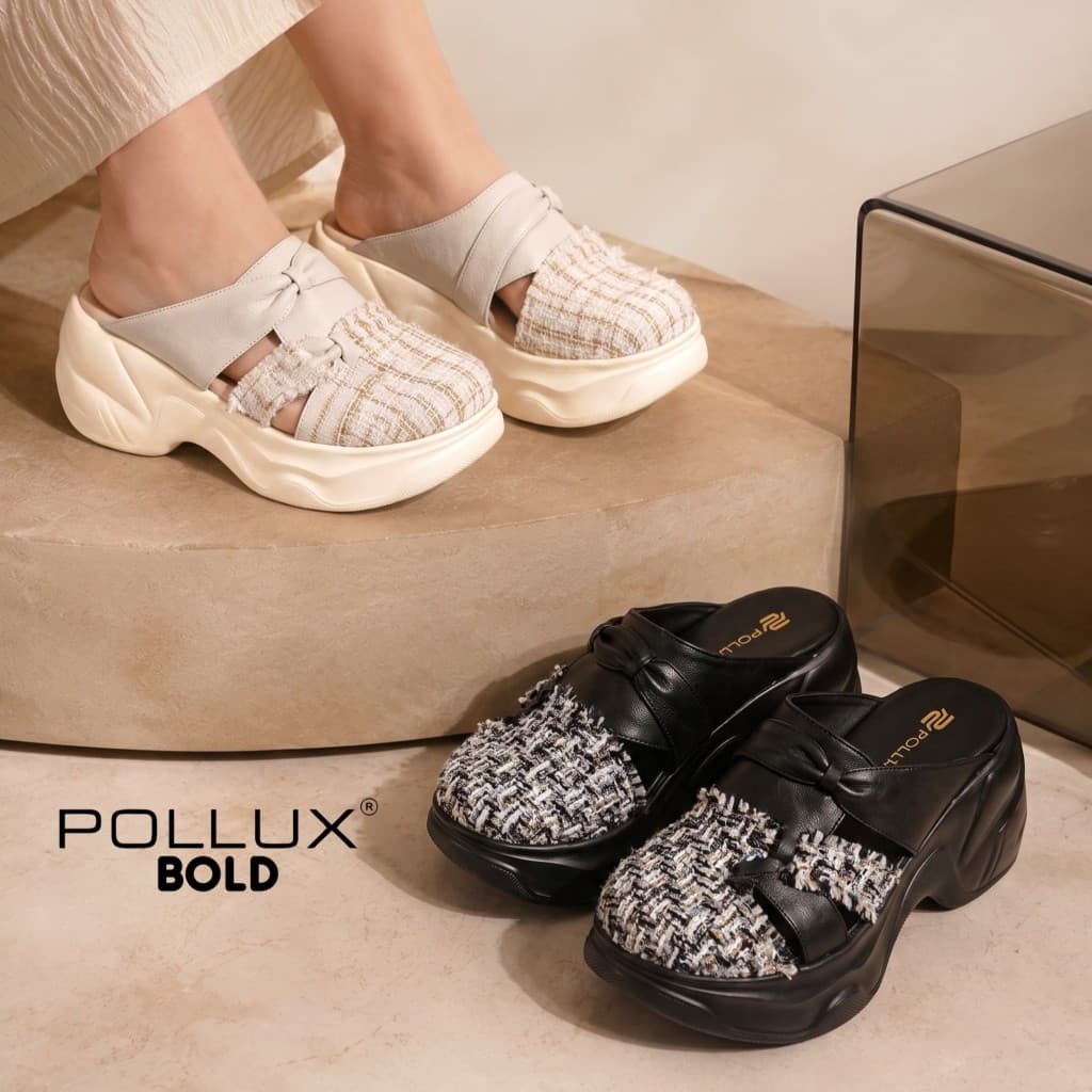 Thumbnail gambar ke-2 produk Pollux Bold WPODX 12 - Sandal Wedges Wanita Stylish Bahan Kulit Asli Tinggi 8cm Hitam Size 36 - 41