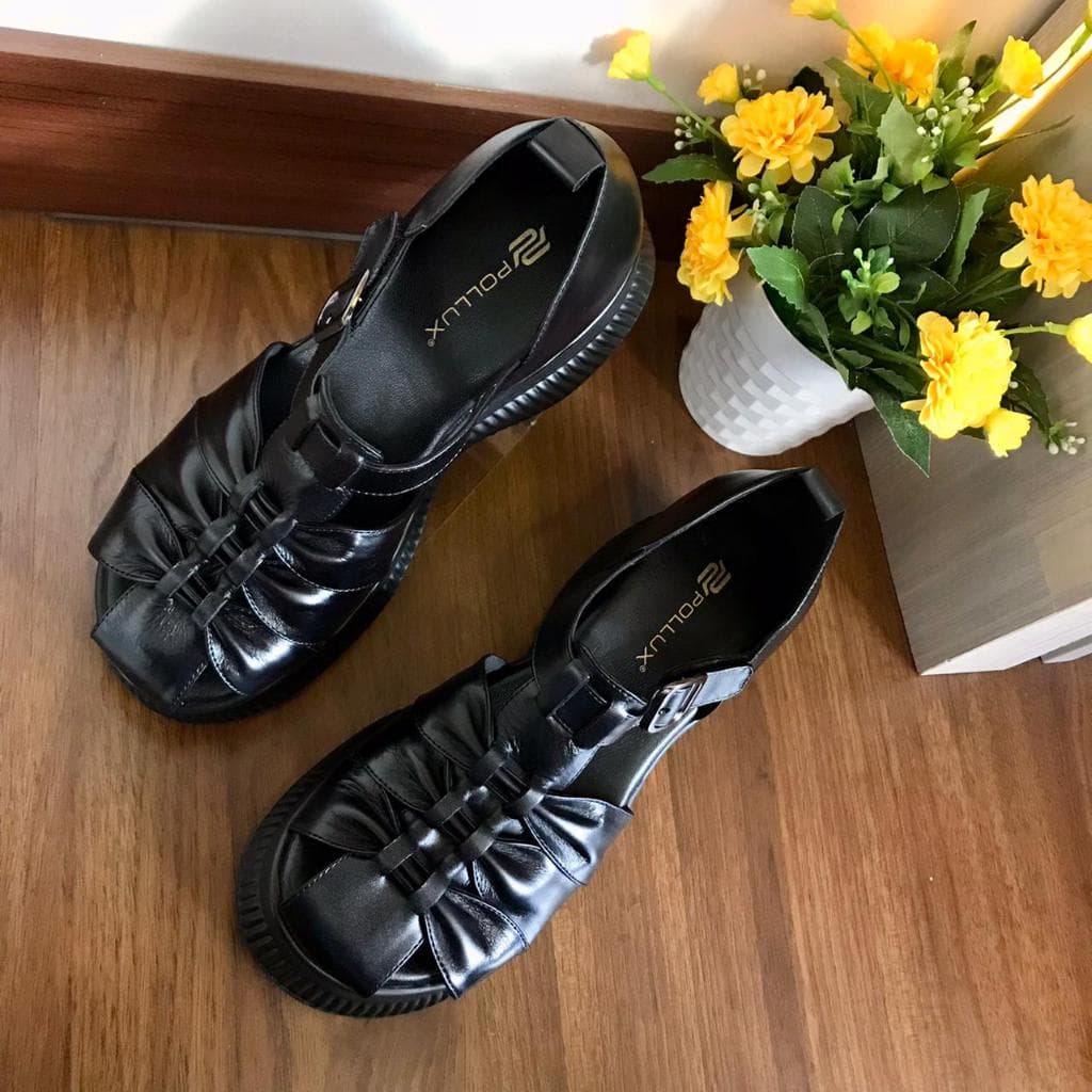 Gambar ke-10 produk Pollux Bold WPOKY 11 - Sandal Wedges Wanita Model Clogs Bahan Kulit Premium