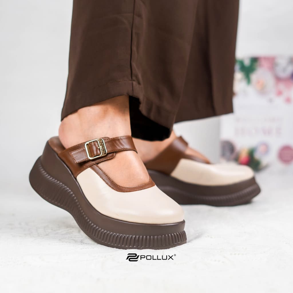 Gambar ke-1 produk Pollux Bold WPOKY 44 - Sandal Wedges Wanita Model Clogs Bahan Kulit Premium | Sandal Wanita Kekinian