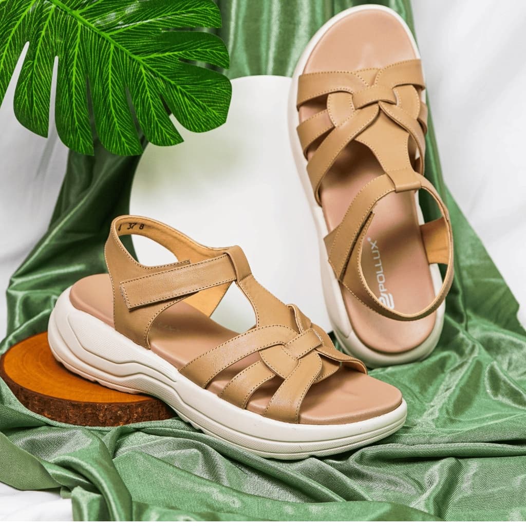 Thumbnail gambar ke-6 produk Pollux E-Wear WPOLP 04 - Sandal Wedges Wanita Slip On Bahan Kulit Asli Anti Slip