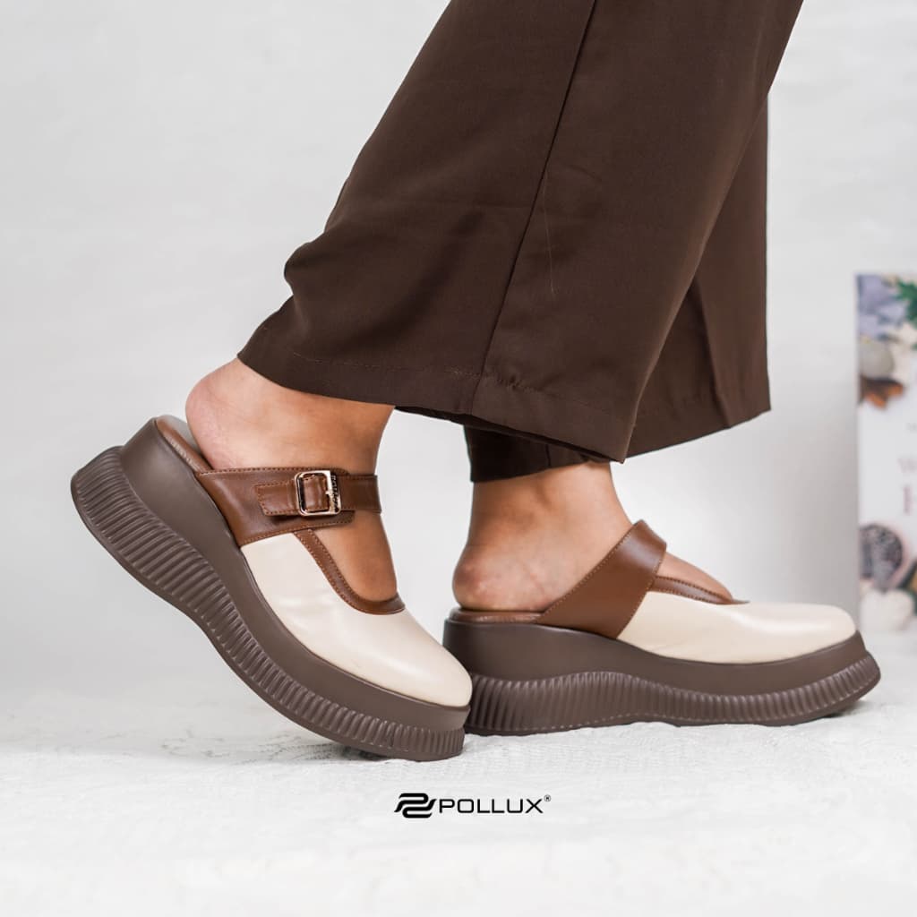 Thumbnail gambar ke-4 produk Pollux Bold WPOKY 44 - Sandal Wedges Wanita Model Clogs Bahan Kulit Premium | Sandal Wanita Kekinian