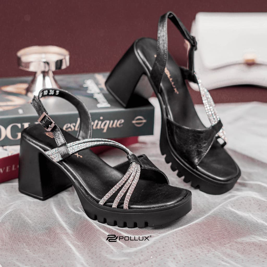 Thumbnail gambar ke-3 produk Pollux Classic WPOAY 41 - High Heels Pesta Wanita Glitter Bahan Kulit model Hak Chungky