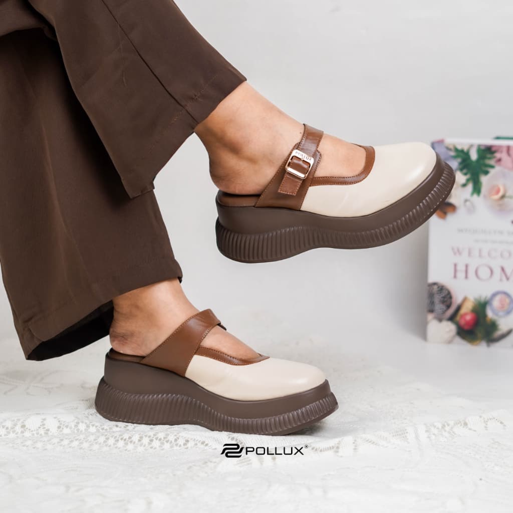 Thumbnail gambar ke-3 produk Pollux Bold WPOKY 44 - Sandal Wedges Wanita Model Clogs Bahan Kulit Premium | Sandal Wanita Kekinian