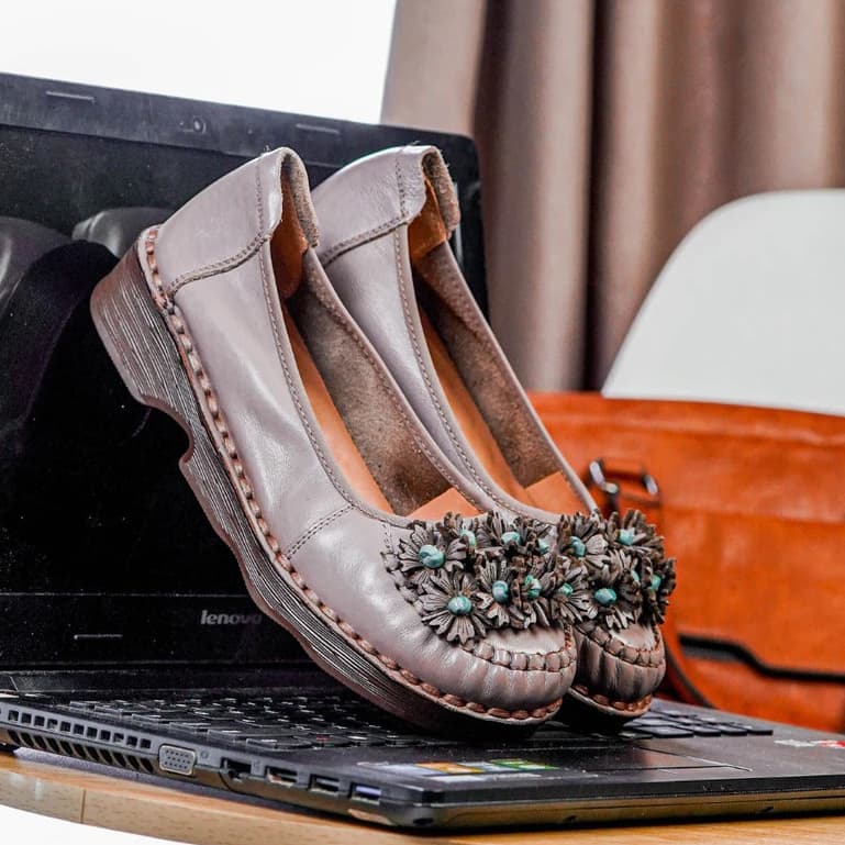 Gambar ke-8 produk Pollux Monday WDQ 738 - Sepatu Wedges Wanita Bahan Kulit Asli Motif Bunga