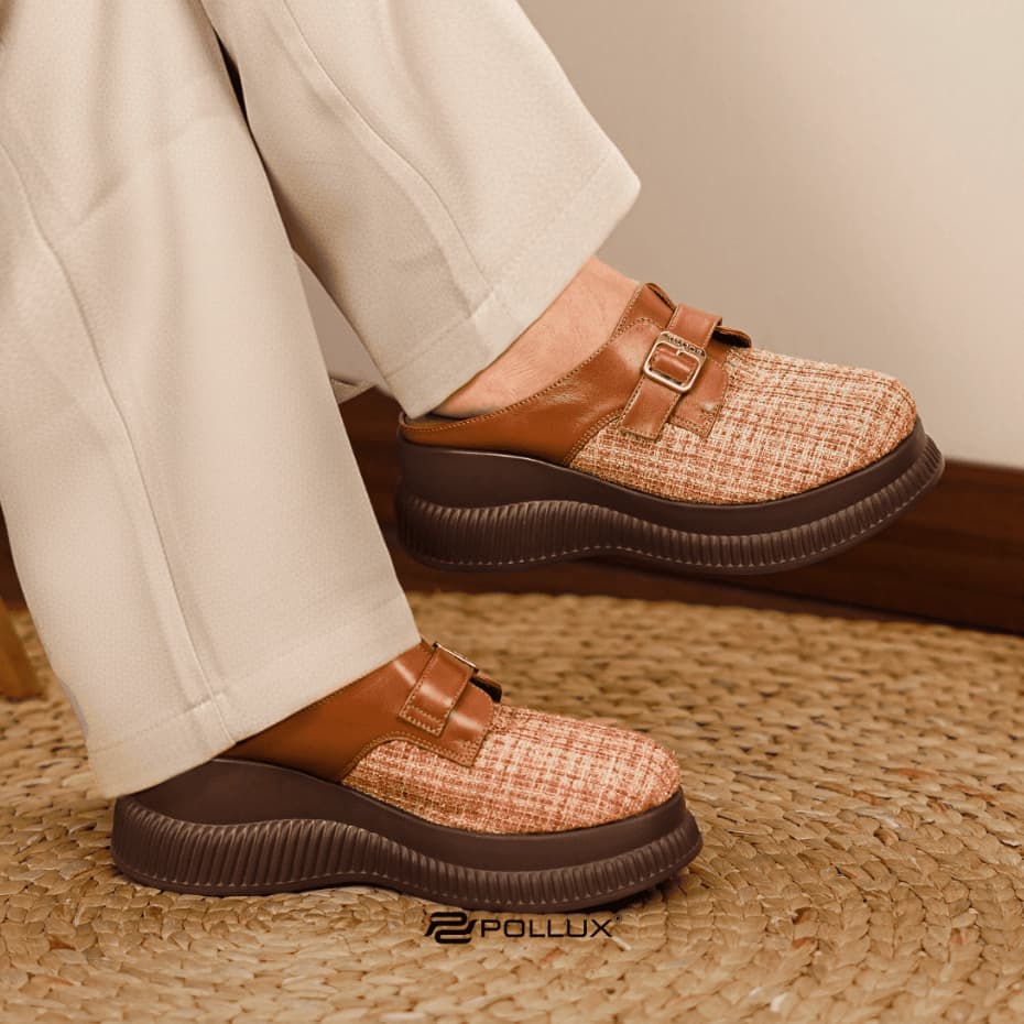 Gambar ke-1 produk Pollux Bold WPOKY 35 - Sandal Wedges Wanita Slip On Bahan Kulit Asli Anti Slip