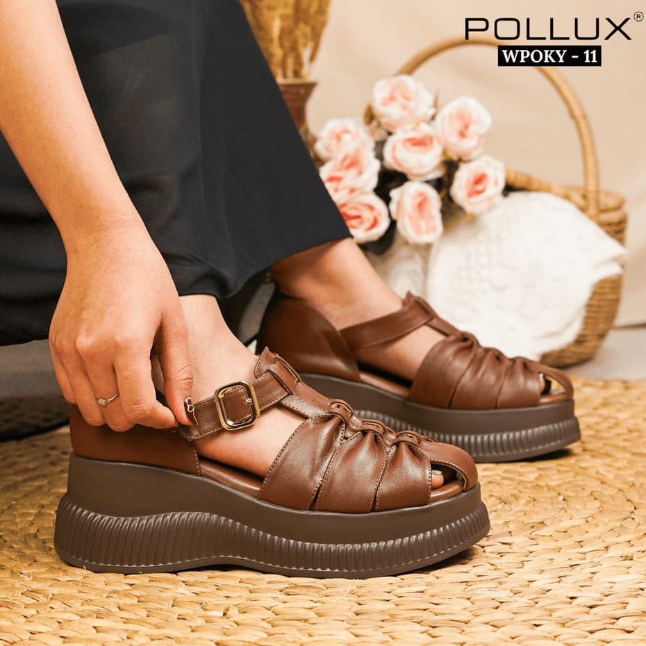 Gambar ke-10 produk Pollux Bold WPOKY 11 - Sandal Wedges Wanita Model Clogs Bahan Kulit Premium