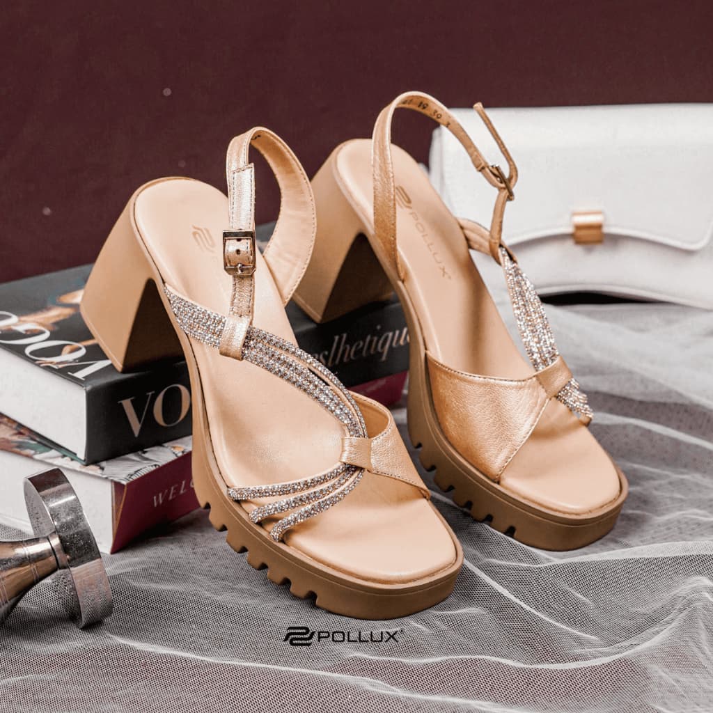 Thumbnail gambar ke-4 produk Pollux Classic WPOAY 41 - High Heels Pesta Wanita Glitter Bahan Kulit model Hak Chungky