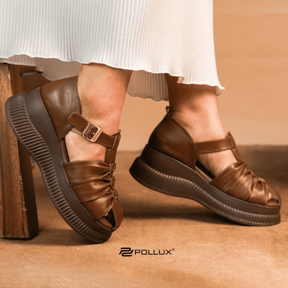 Gambar ke-10 produk Pollux Bold WPOKY 11 - Sandal Wedges Wanita Model Clogs Bahan Kulit Premium