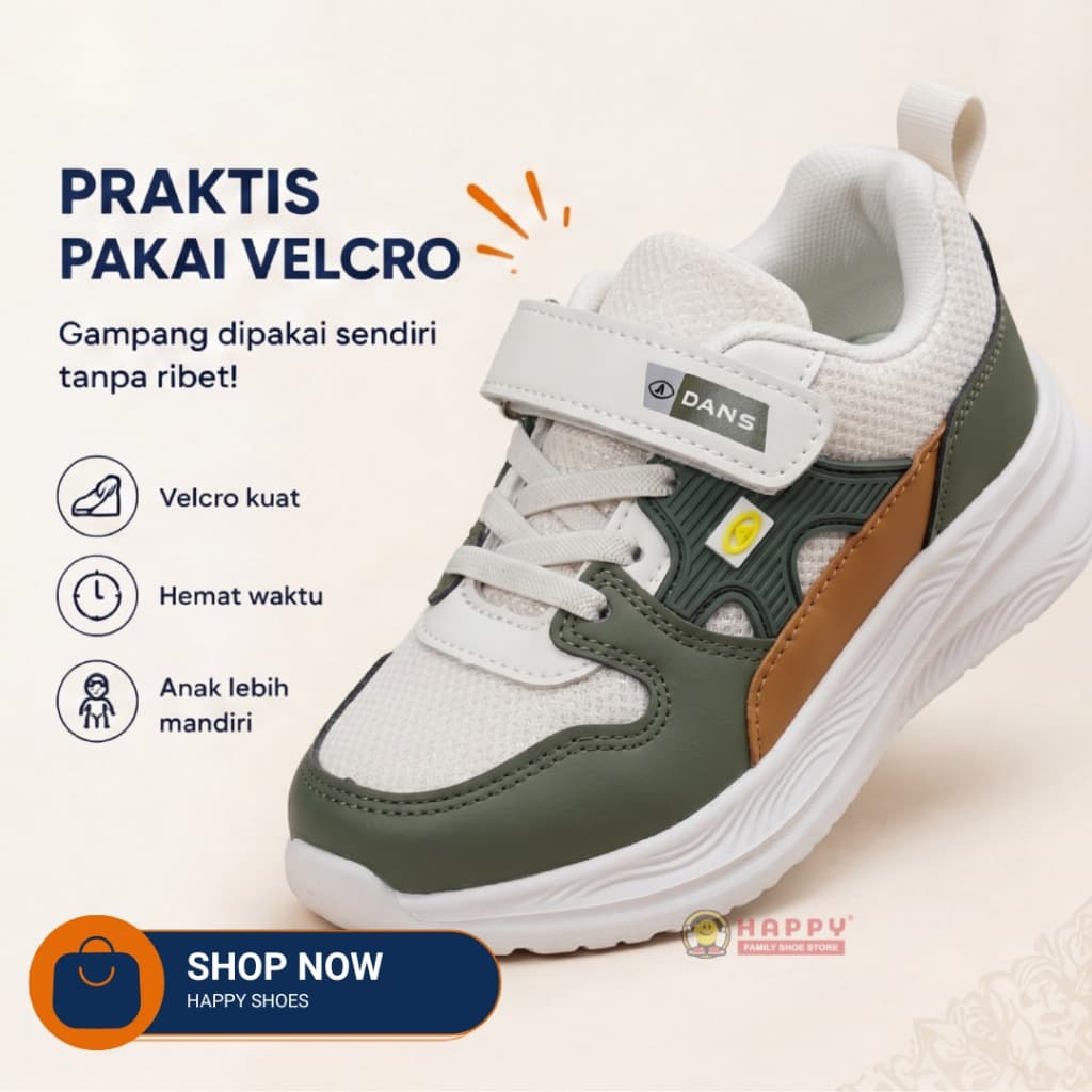 Gambar ke-1 produk Sepatu Dans Dimitro - Sepatu Anak Laki-Laki TK - SD | Sneakers Anak Stylish dengan Sol Empuk & Ringan