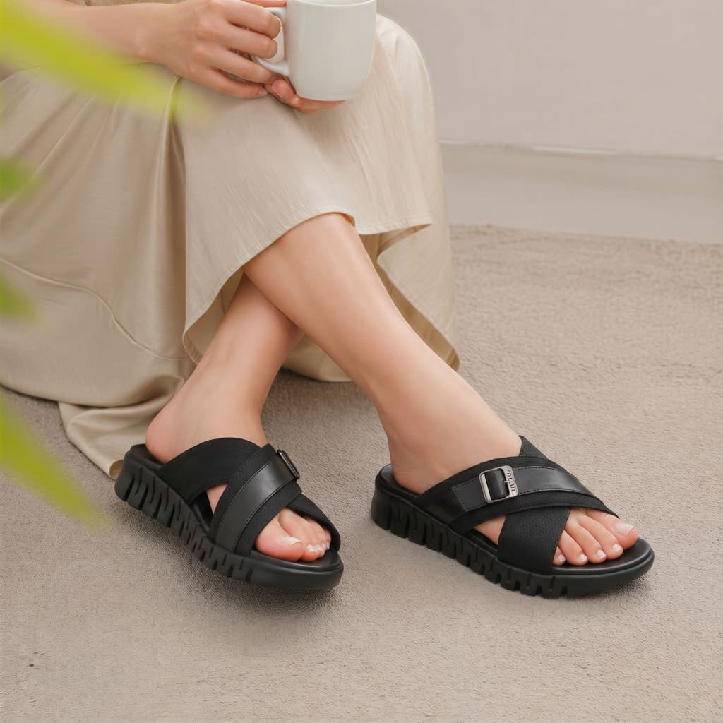 Gambar ke-1 produk Pollux E-Wear WPODT 03 - Sandal Wedges Wanita Kekinian Bahan Kulit Asli Size 36 - 41
