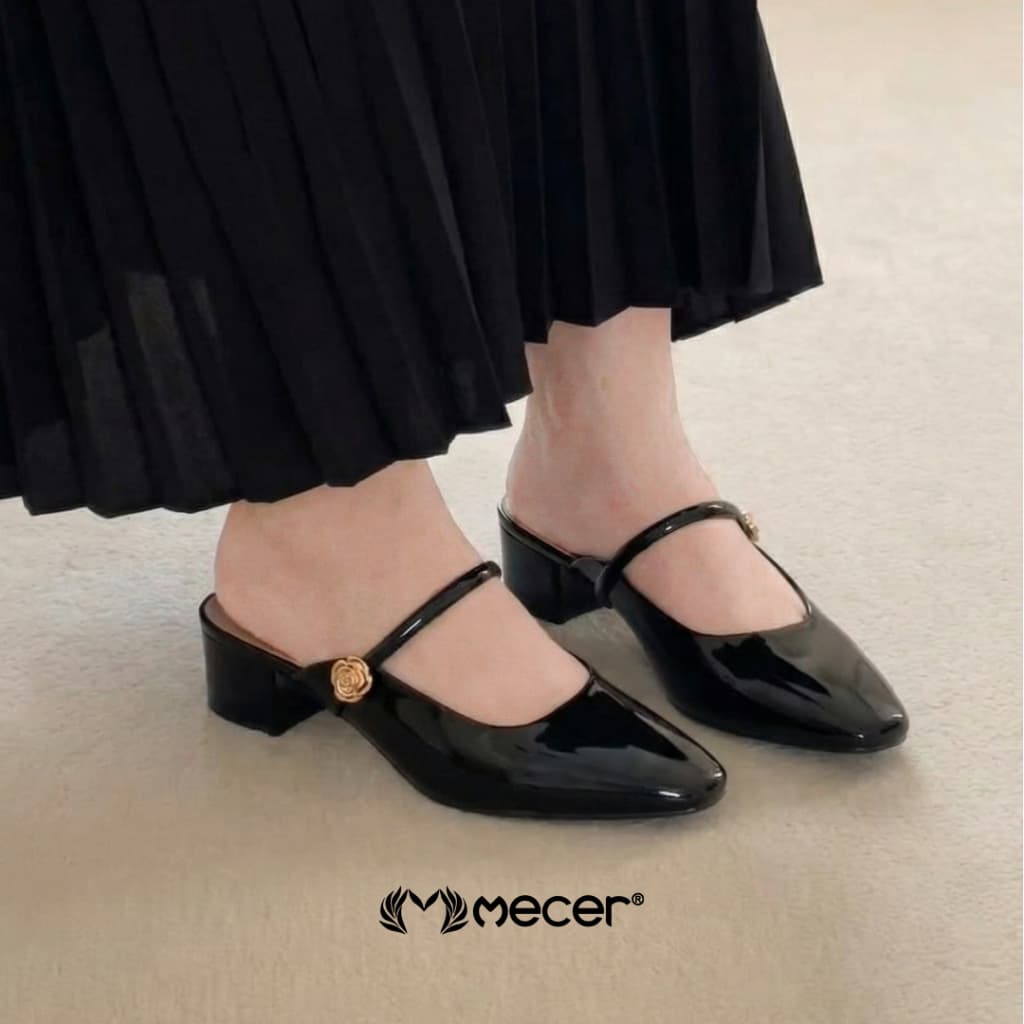 Thumbnail gambar ke-2 produk Mecer Monday WYH 6366-B24 Khaki dan Hitam Size 36-41, Slip On Block Heels Wanita, Casual, Informal dan Kuliah