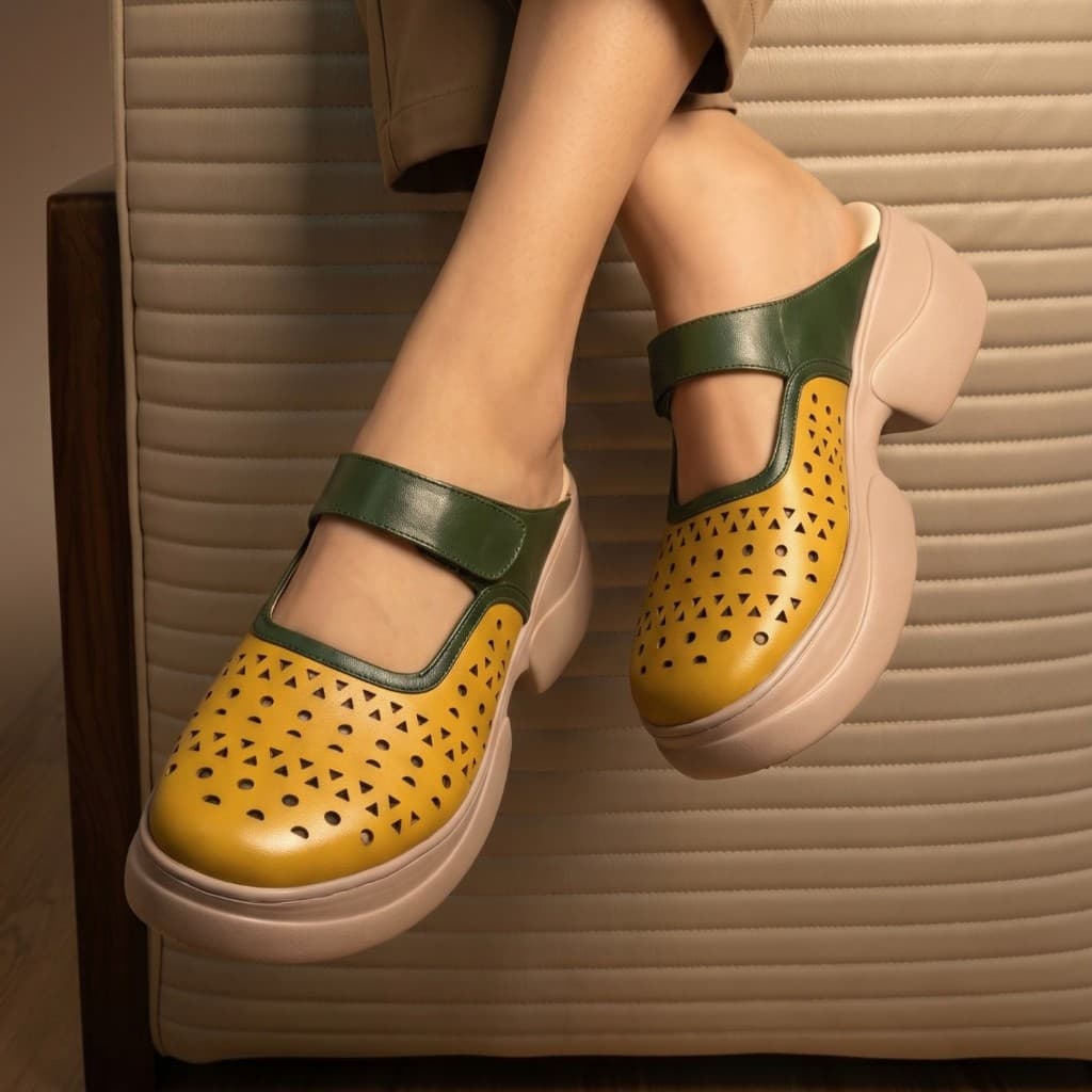 Thumbnail gambar ke-2 produk Pollux Bold WPOCU 50 - Sandal Selop Wanita Bahan kulit Asli | Sandal Wedges Tinggi 5cm