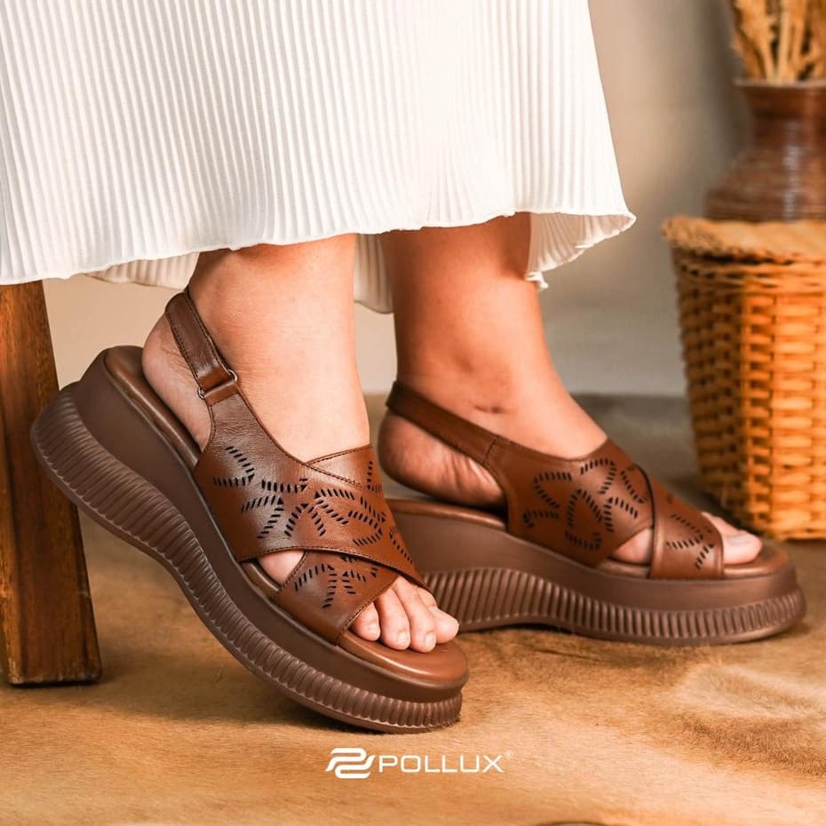 Gambar produk Pollux Bold WPOKY 38 - Sepatu Sandal Wedges Wanita Bahan Kulit Asli Tinggi 6cm Size 36-40
