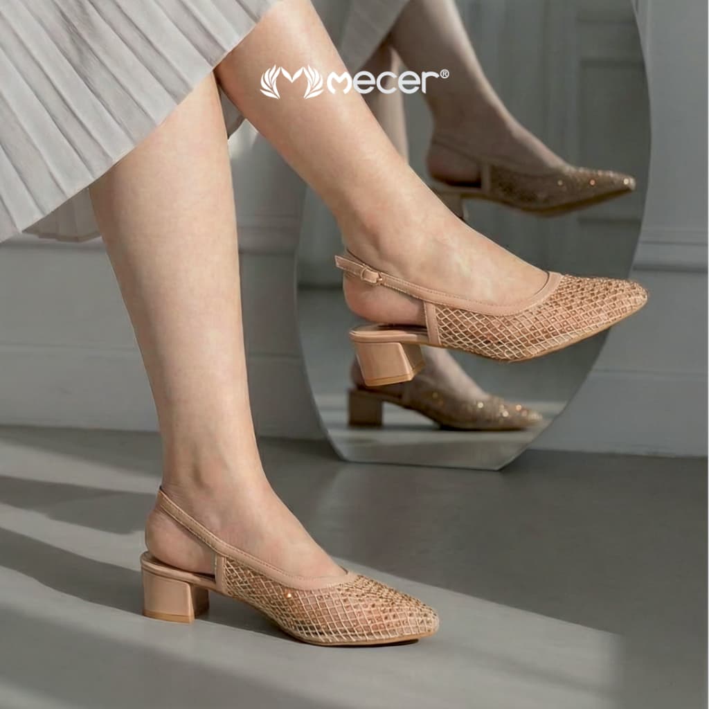 Gambar produk Mecer Glow WYH 636630 Apricot dan Hitam Size 36-41, Block Heels Slip On Blink-Blink Cocok Untuk Wisuda dan Pesta
