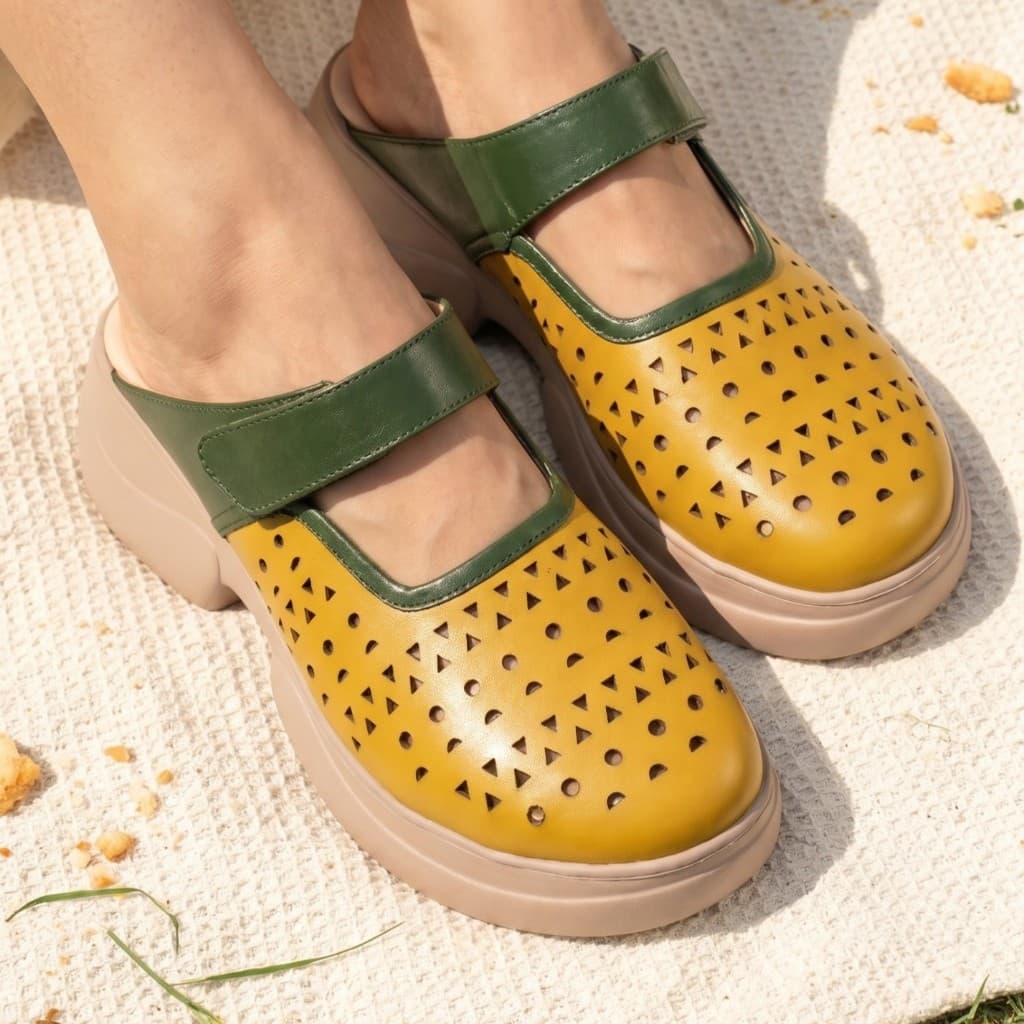 Thumbnail gambar ke-4 produk Pollux Bold WPOCU 50 - Sandal Selop Wanita Bahan kulit Asli | Sandal Wedges Tinggi 5cm