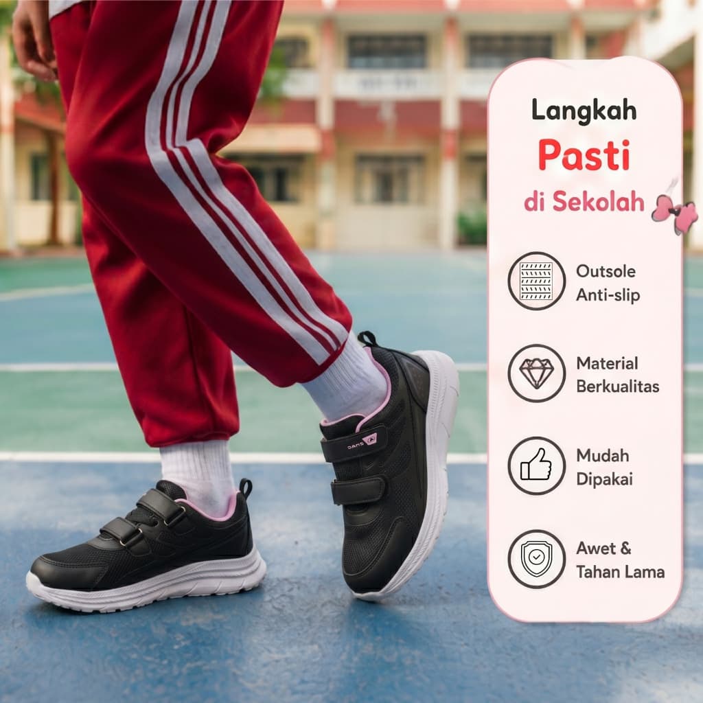 Gambar ke-1 produk Dans Lexina - Sepatu sekolah Anak SD Kekinian Size 32-37 Nyaman Anti Slip