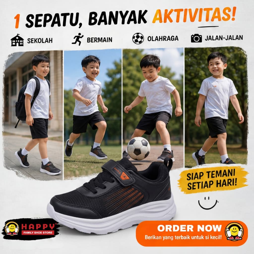 Gambar ke-1 produk Dans Trofim Sepatu Sekolah Anak SD Kekinian - Sneakers Anak Dans Aedrix
