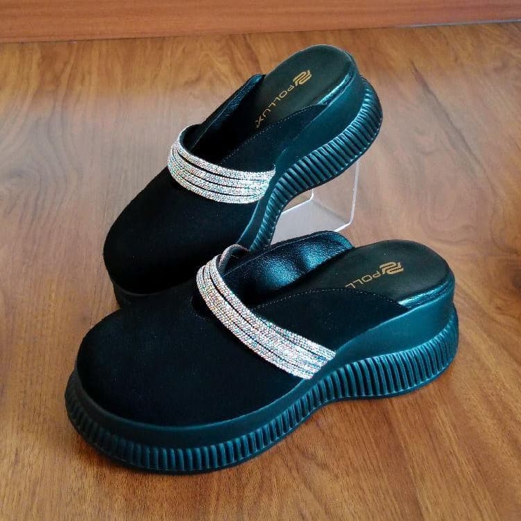 Thumbnail gambar ke-6 produk Pollux Bold WPOKY 40 - Sandal Wedges Wanita Model Clog Bahan Kulit Suede Anti Slip Tinggi 6cm